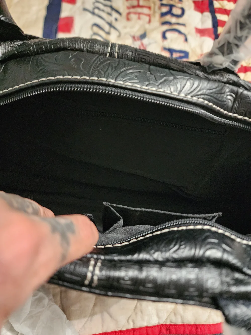 Black Embossed Dome Satchel with Cameo Lace Accent